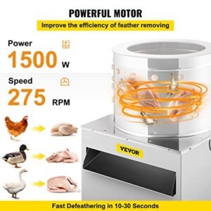 VEVOR Chicken Plucker, 20Inch Barrel Diameter 1500W 275R/min De-Feather Remover Poultry Machine,Heavy Duty Feather Plucking Machine