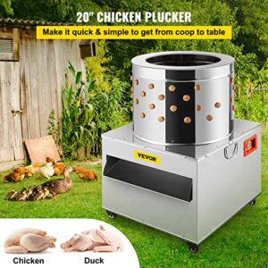 VEVOR Chicken Plucker, 20Inch Barrel Diameter 1500W 275R/min De-Feather Remover Poultry Machine,Heavy Duty Feather Plucking Machine