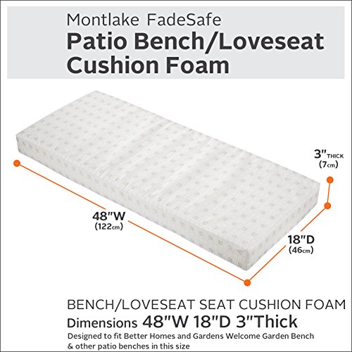 Classic Accessories 48 x 18 x 3 Inch Patio Bench/Settee Cushion Foam,White