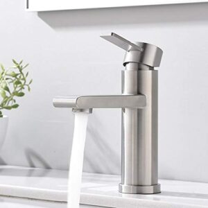 vccucine modern commercial brushed nickel single hole single handle bathroom faucet, laundry vanity sink faucet with two 3/8" hoses