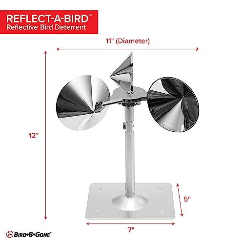 Bird B Gone - Reflect-A-Bird - Reflective Spinning Deterrent - Repels Pigeons, Sparrows, & Woodpeckers - Wind Powered - for Gardens, Railings, Roofs, Etc - Weatherproof Aluminum - Adjustable Neck