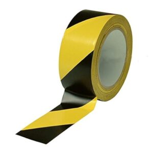 black & yellow hazard warning safety stripe tape • 2 inch x 108 feet - ideal for walls, floors, pipes and equipment.