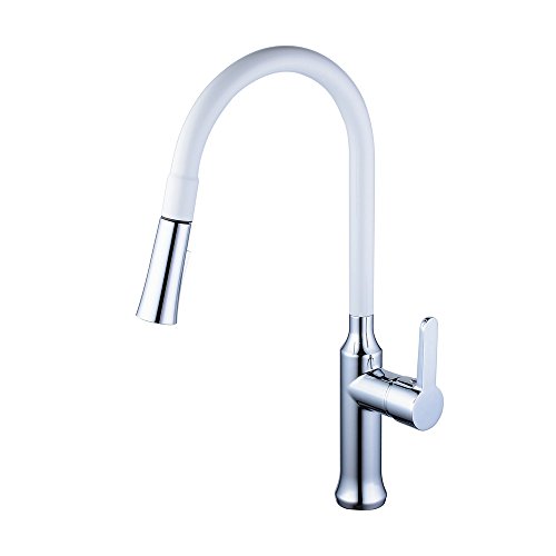 Kitchen Faucet Beelee 18"Commercial Style High Arc Pull Down Kitchen Sink Faucets, Single Handle Pull Out Sprayer Solid Brass Chrome and Painting White Kitchen Faucet