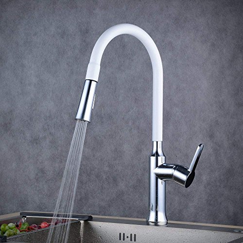 Kitchen Faucet Beelee 18"Commercial Style High Arc Pull Down Kitchen Sink Faucets, Single Handle Pull Out Sprayer Solid Brass Chrome and Painting White Kitchen Faucet