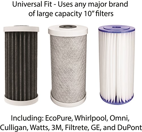 EcoPure EPWO4 Universal Large Capacity Whole Water Filter Housing-NSF Certified-Premium Filtration System-Built to Last, White