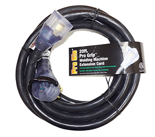 Pro Grip 8 Gauge STW 20 Foot Welding Extension Cord 40A-250V with Lighted Ends - Black