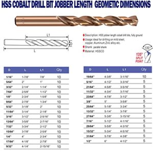 HSS Cobalt Drill Bit Set 5/16 Inch 5Pcs M35 Co Twist Jobber Length Steel Metal Drill Bits