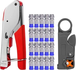 coax cable crimper, coaxial compression tool kit wire stripper with f rg6 rg59 connectors