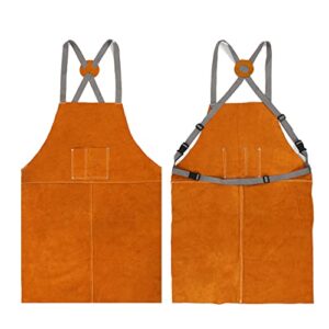 houseables leather welding apron, fire resistant welder smock, 23 x 35 inch, large, 2 pockets, kevlar stitching, safety accessory for blacksmithing, carpentry, torch work, roofing, woodworking, garage