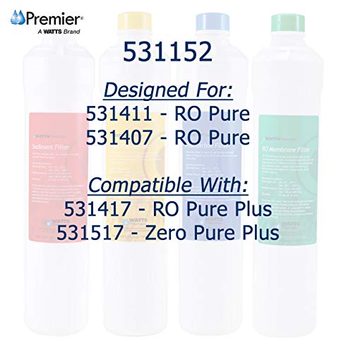 Watts Premier WP531152 RO Pure Reverse Osmosis Filtration System Water Filter Replacement Cartridge, Multicolor, 4 Pack