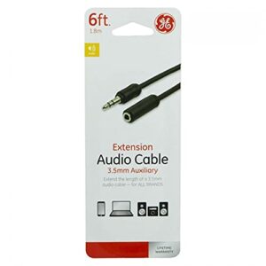 ge 6ft. 3.5mm audio cable extension, male-to-female aux cord, dual shielded to reduce signal loss, great aux cable for car, smartphone, tablet, laptop, mp3 player, portable speaker, etc, black, 33570