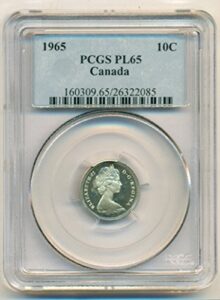 1965 ca canada - elizabeth ii silver 10 cents pl65 pcgs