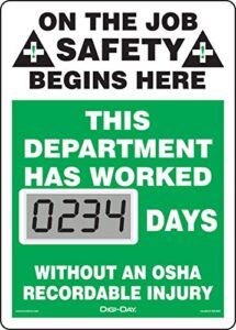 accuformnmc mini digi-day battery powered electronic safety scoreboard scl234, tracks department days without an osha recordable injury, 14”l x 10”w x 1”d, bright lcd display, made in usa