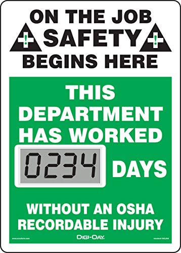 AccuformNMC Mini Digi-Day Battery Powered Electronic Safety Scoreboard SCL234, Tracks Department Days Without An OSHA Recordable Injury, 14”L x 10”W x 1”D, Bright LCD Display, Made in USA