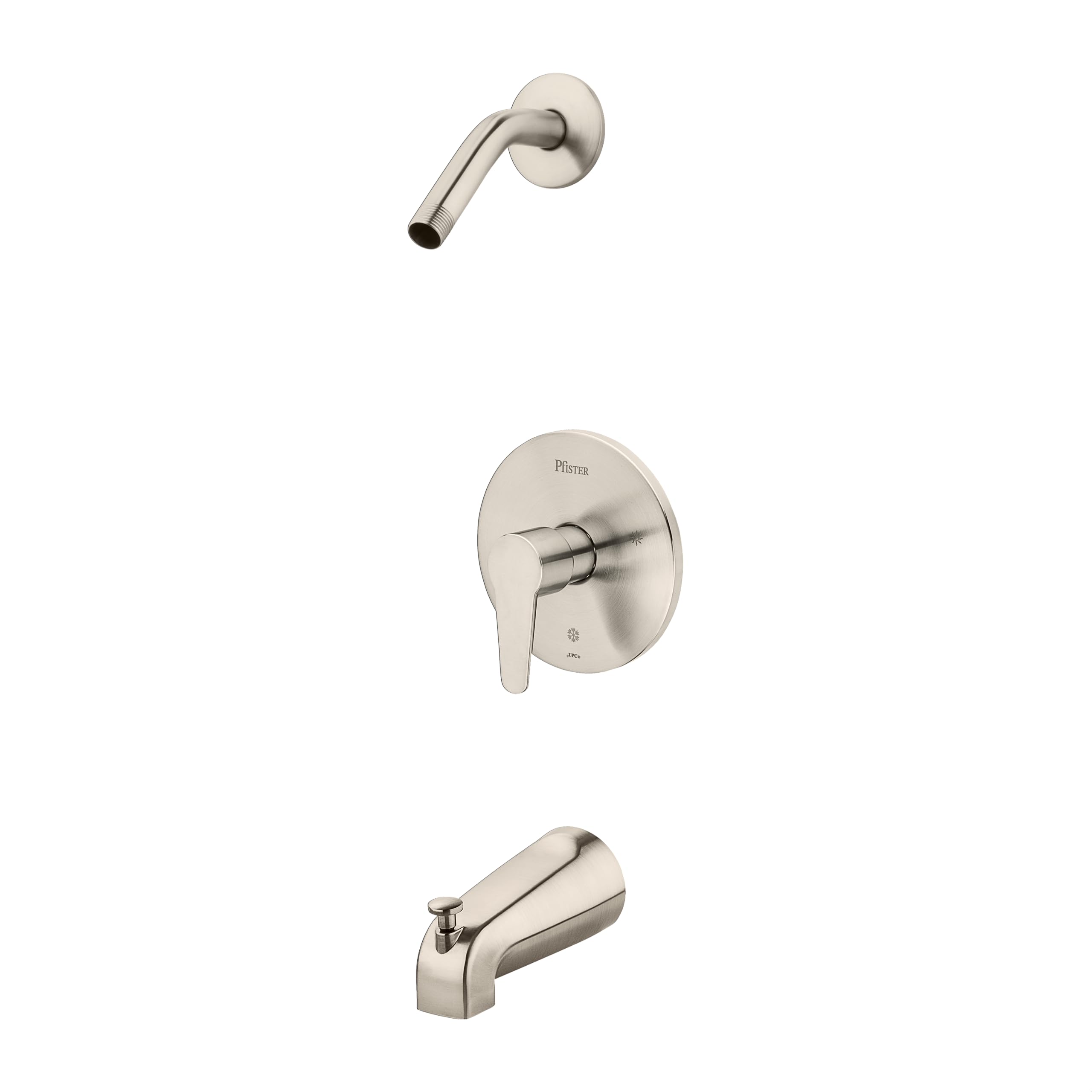 Pfister Pfirst Modern Tub and Shower Trim Without Shower Head (Valve Sold Separately), Single Handle, Brushed Nickel Finish, R89070K