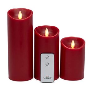 raz imports push flame red pillar candles with remote, set of 3 - flameless lighting accent and battery operated flickering light source with timer - fake candles for living room, patio and bedroom