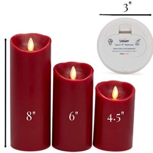 Raz Imports Push Flame Red Pillar Candles with Remote, Set of 3 - Flameless Lighting Accent and Battery Operated Flickering Light Source with Timer - Fake Candles for Living Room, Patio and Bedroom