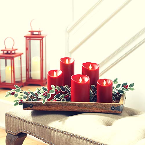 Raz Imports Push Flame Red Pillar Candles with Remote, Set of 3 - Flameless Lighting Accent and Battery Operated Flickering Light Source with Timer - Fake Candles for Living Room, Patio and Bedroom