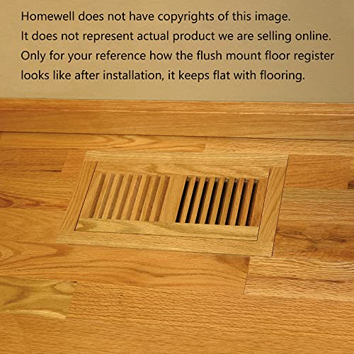 Homewell Red Oak Wood Floor Register Vent, Flush Mount with Frame, 4x10 Inch, Unfinished