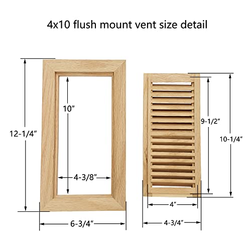 Homewell Red Oak Wood Floor Register Vent, Flush Mount with Frame, 4x10 Inch, Unfinished