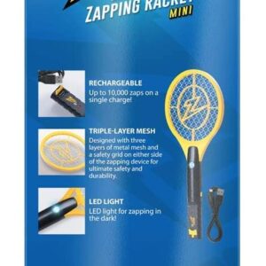 Zap It! Mini Bug Zapper - Rechargeable Mosquito, Fly Killer and Bug Zapper Racket - Flies Killer Indoor - 4,000 Volt - USB Charging, Super-Bright LED Light to Zap in The Dark - Safe to Touch