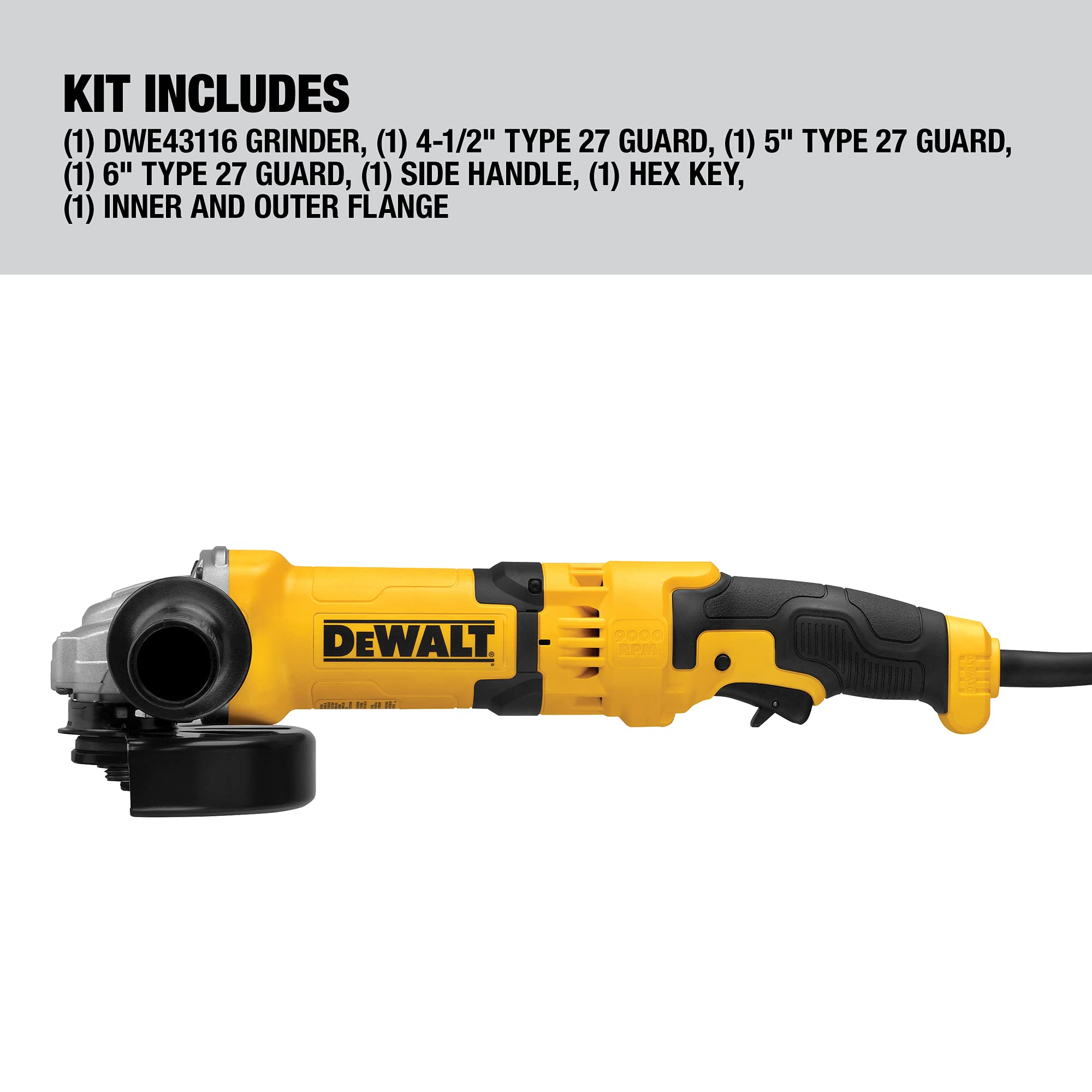 DEWALT Angle Grinder Tool, 4-1/2-Inch to 6-Inch, Trigger Switch (DWE43116), Black,yellow,grey