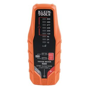 Klein Tools ET60 Voltage Tester, Tests AC and DC Voltage and Low Voltage, No Batteries Needed,Orange/Black