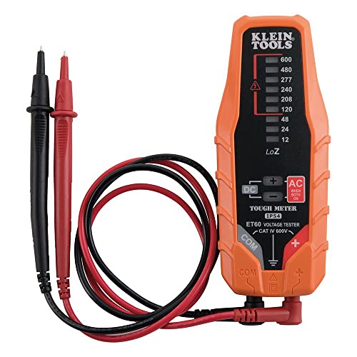 Klein Tools ET60 Voltage Tester, Tests AC and DC Voltage and Low Voltage, No Batteries Needed,Orange/Black