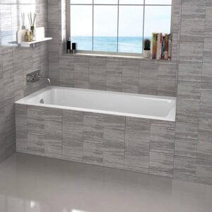 fine fixtures tile-in white soaking bathtub, built in tile flange fiberglass acrylic material (66" x 32" x 19" left)