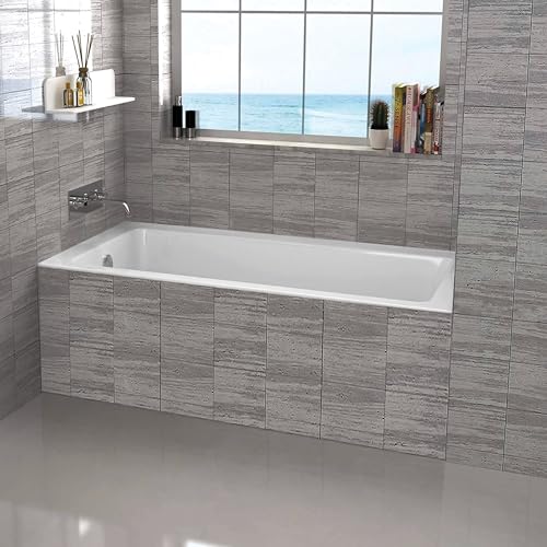 Fine Fixtures Tile-In White Soaking Bathtub, Built in tile flange Fiberglass Acrylic Material (66" x 32" x 19" Left)