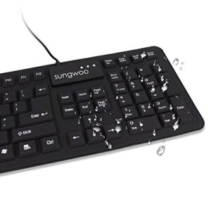 sungwoo Foldable Silicone Keyboard USB Wired Standard Keyboard Waterproof Rollup Keyboard for PC Notebook Laptop, Full Size (Black)