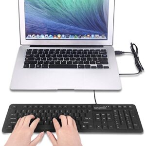 sungwoo Foldable Silicone Keyboard USB Wired Standard Keyboard Waterproof Rollup Keyboard for PC Notebook Laptop, Full Size (Black)