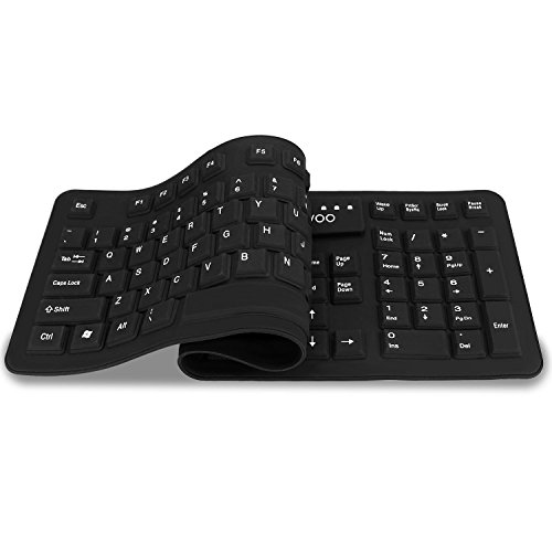 sungwoo Foldable Silicone Keyboard USB Wired Standard Keyboard Waterproof Rollup Keyboard for PC Notebook Laptop, Full Size (Black)