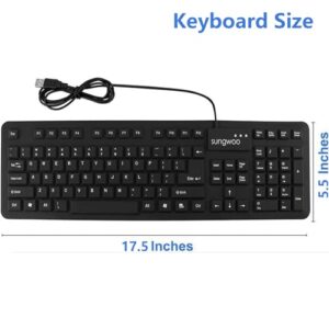 sungwoo Foldable Silicone Keyboard USB Wired Standard Keyboard Waterproof Rollup Keyboard for PC Notebook Laptop, Full Size (Black)