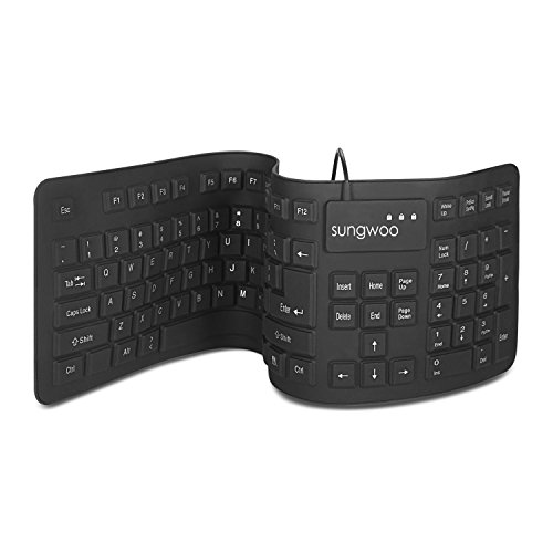 sungwoo Foldable Silicone Keyboard USB Wired Standard Keyboard Waterproof Rollup Keyboard for PC Notebook Laptop, Full Size (Black)