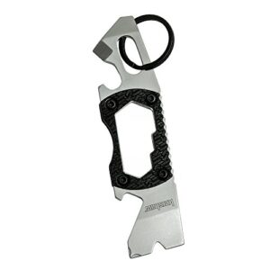 kershaw pt-2 compact keychain pry tool (8810x); features bottle opener, two screwdriver tips, pry bar, wire scraper, three hex drives; made of 8cr13mov stainless steel; 0.8 oz, 3.75 in length, small