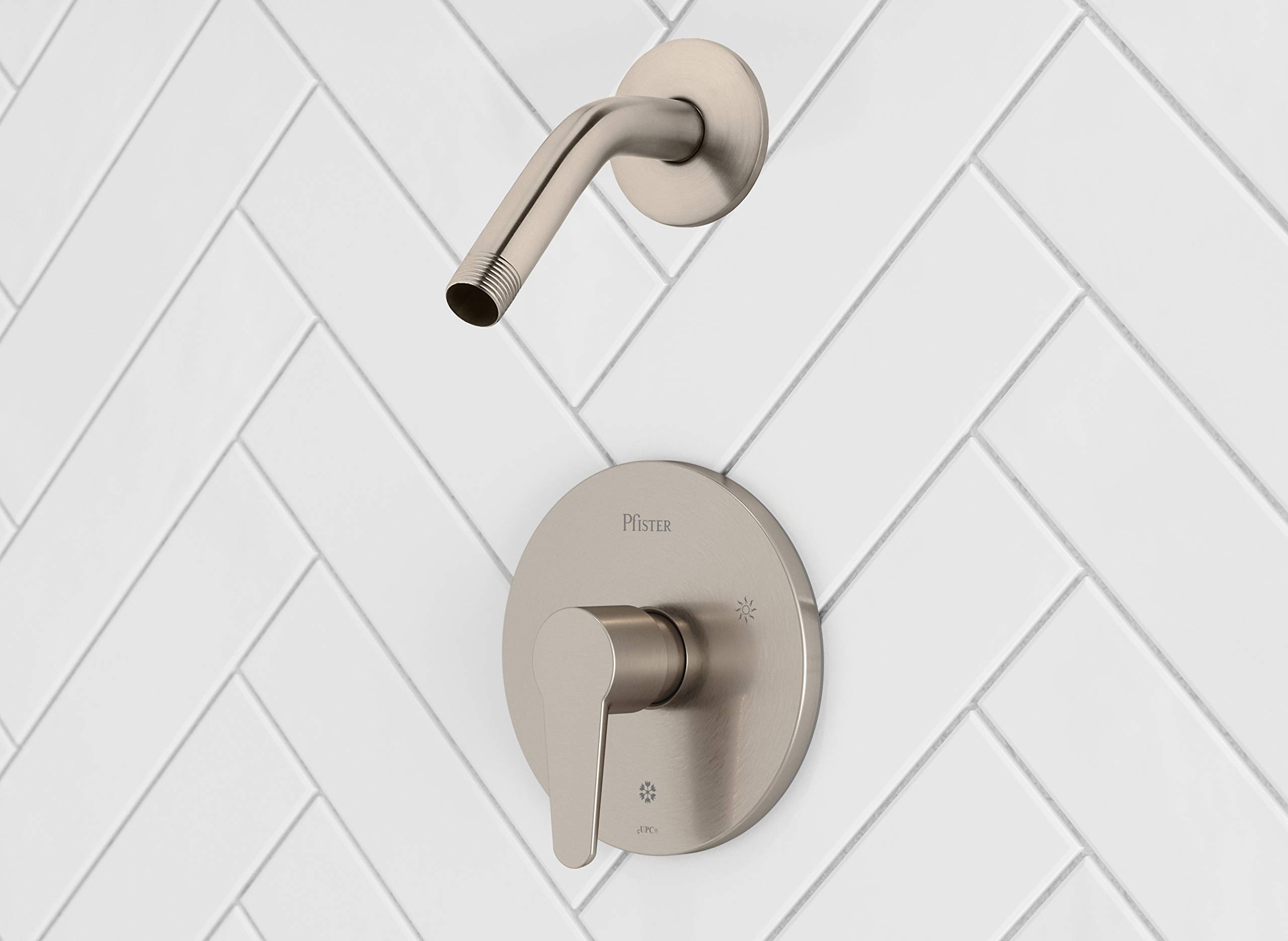 Pfister Pfirst Modern Tub & Shower Valve Only Trim (Valve Not Included), Includes Shower Arm, 1-Handle, Brushed Nickel Finish, R89060K