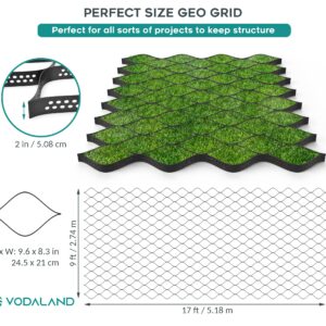 Vodaland - 2" GeoCell - 100% Permeable for Walking Paths, Patios and Erosion Control, Size 9 ft x 17 ft