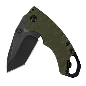 kershaw shuffle ii olive multifunction folding pocket knife (8750tolbw), 2.6 in. 8cr13mov stainless steel tanto blade with blackwash finish and reversible pocketclip; 3 oz,small