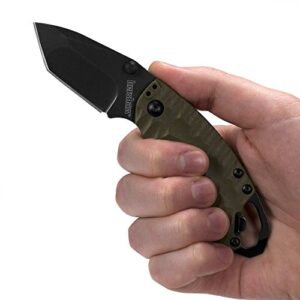 Kershaw Shuffle II Olive Multifunction Folding Pocket Knife (8750TOLBW), 2.6 In. 8Cr13MoV Stainless Steel Tanto Blade with Blackwash Finish and Reversible Pocketclip; 3 oz,Small