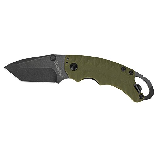 Kershaw Shuffle II Olive Multifunction Folding Pocket Knife (8750TOLBW), 2.6 In. 8Cr13MoV Stainless Steel Tanto Blade with Blackwash Finish and Reversible Pocketclip; 3 oz,Small