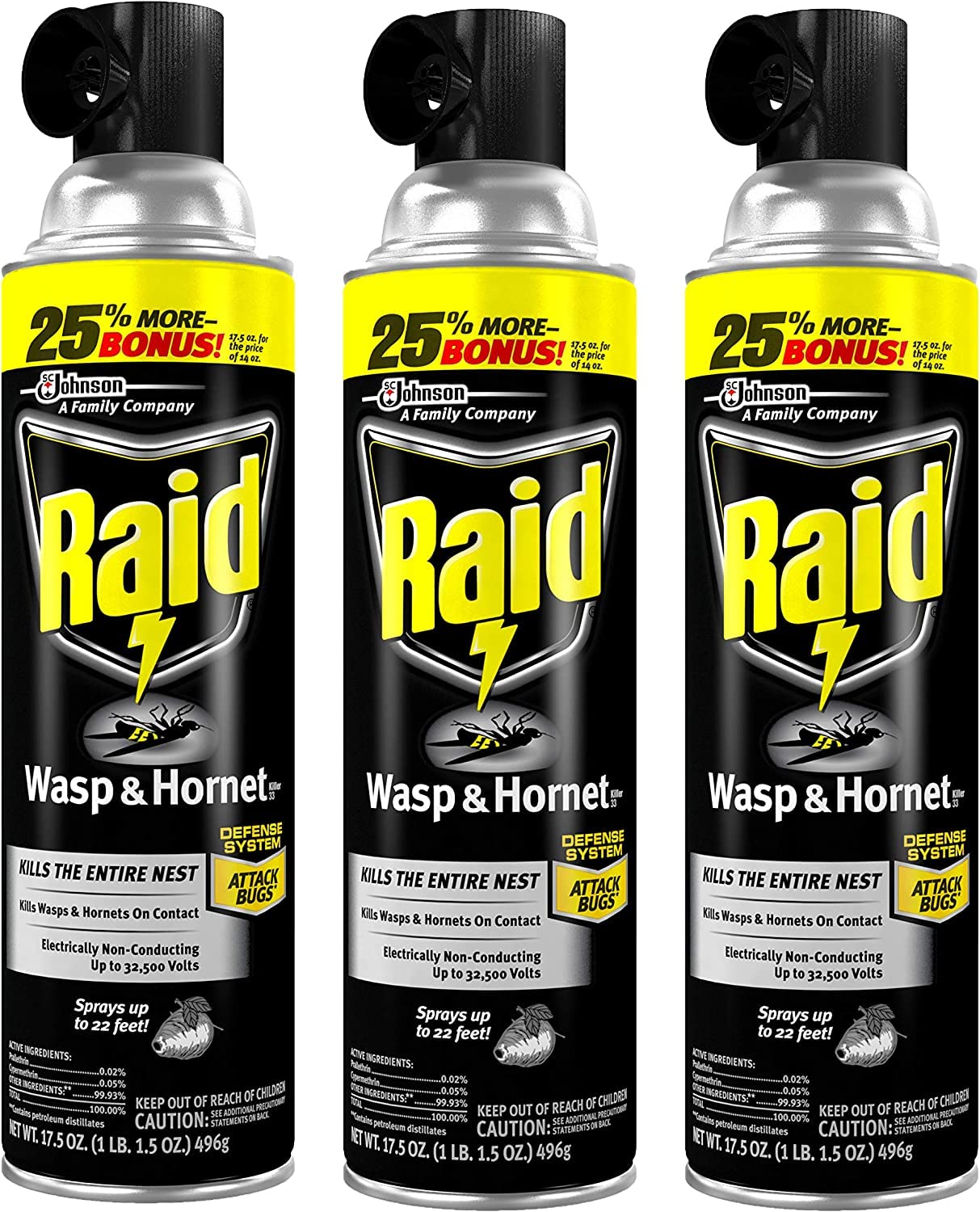 Raid Wasp & Hornet Killer Spray, 17.5 OZ (3 Pack)