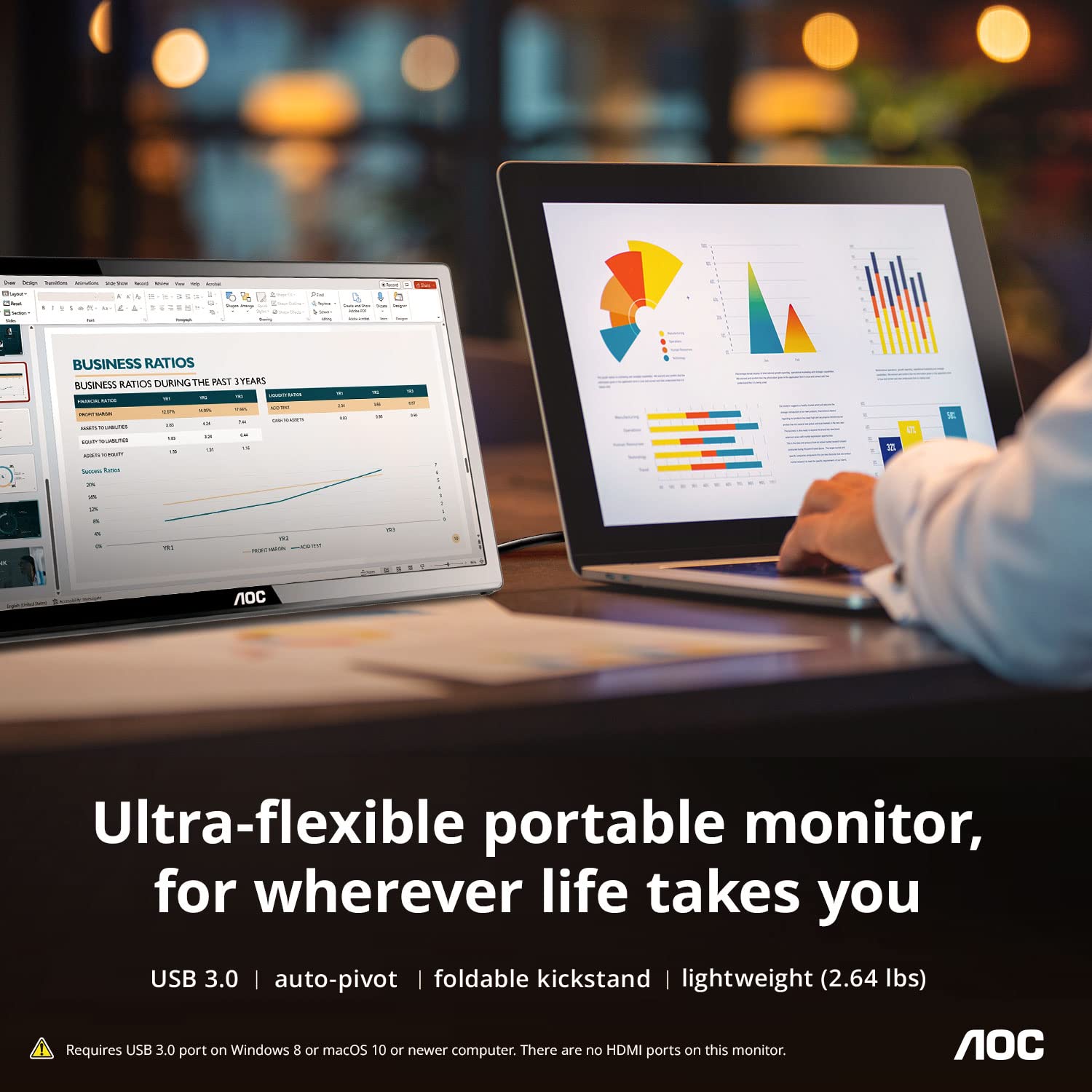 AOC I1659FWUX 15.6" USB-powered portable monitor, Full HD 1920x1080 IPS, Built-in Stand, VESA