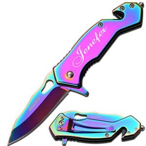 GIFTS INFINITY Personalized Laser Engraved Pocket Knife, Lock-Back Pocket Knife with Clip, Rainbow Ti-Coated Stainless Steel Handle with Perfect Grip, Color - Rainbow