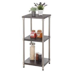 homezone bookcase storage rack with 3-tier narrow shelving unit | steel and wood with satin nickel finish