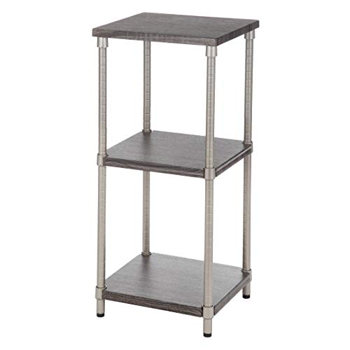 HomeZone Bookcase Storage Rack with 3-Tier Narrow Shelving Unit | Steel and Wood with Satin Nickel Finish