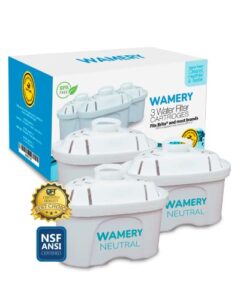 wamery replacement filters 3 pack for brita maxtra, marella, mavea water filter pitcher. cartridge model 1001122