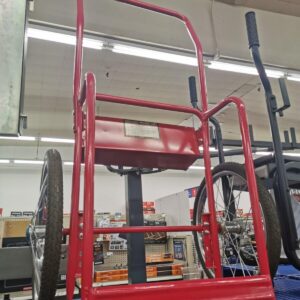 Red Steel Welding Cart Hauls Welding Tanks Torch Equipment Over Rough Terrain