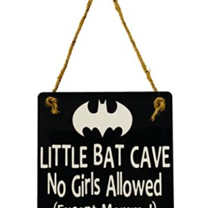 Little Bat Cave No Girls Allowed - Superhero Door Sign Hanger - Gift Present for Baby Shower Nursery