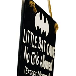 Little Bat Cave No Girls Allowed - Superhero Door Sign Hanger - Gift Present for Baby Shower Nursery